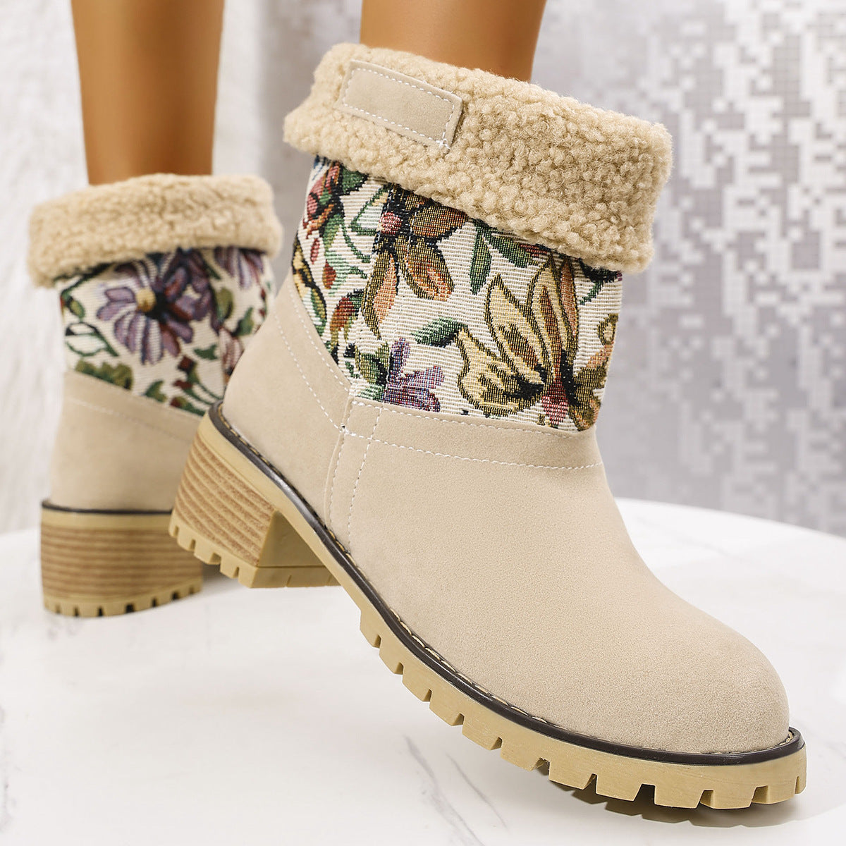 Flower Embroidered Snow Boots