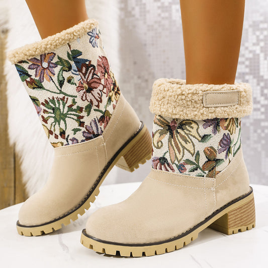 Flower Embroidered Snow Boots