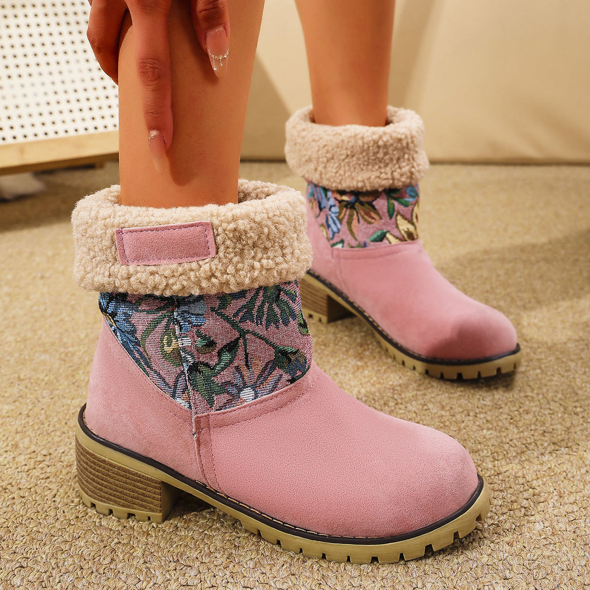 Flower Embroidered Snow Boots