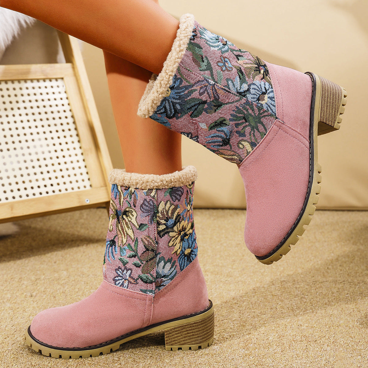 Flower Embroidered Snow Boots