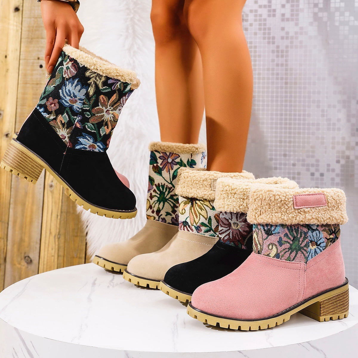 Flower Embroidered Snow Boots